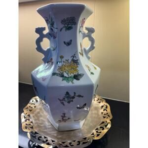 Rare Chinoiserie Floral Vase with Butterflies
